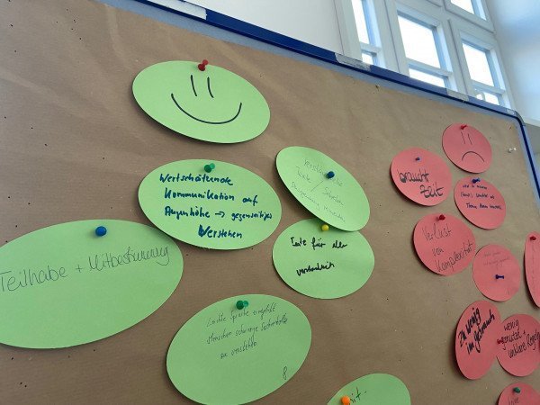 An der Metaplanwand werden Pros und Kontras der Leichten Sprache gesammelt.